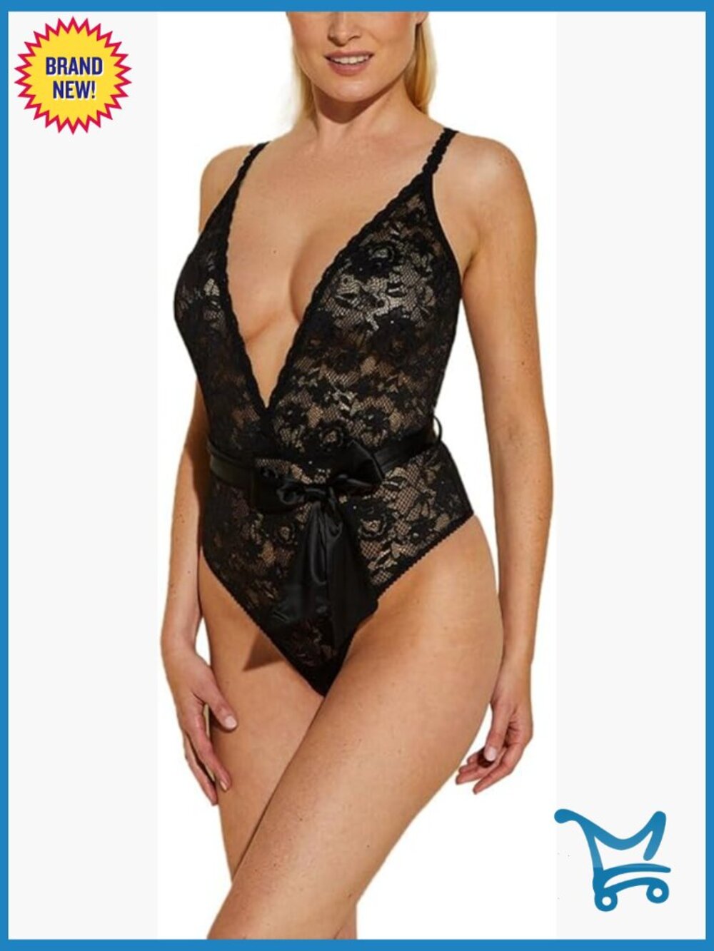 Deep V Plunge Lace Teddy Bodysuit Halter Snap Closure Thong Back